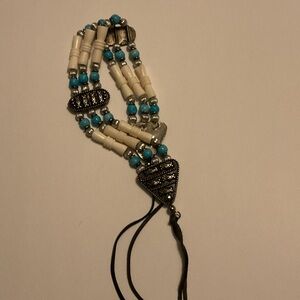 Native Indian Silver toned bone and Turquoise Choker